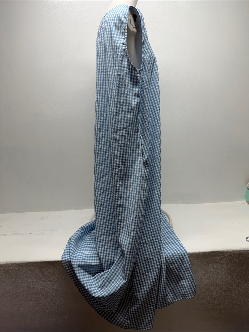 Halara Tank Dress Round Neck Sleeveless Midi Crinkle Gingham Plaid Blue NWT XL - Picture 6 of 13